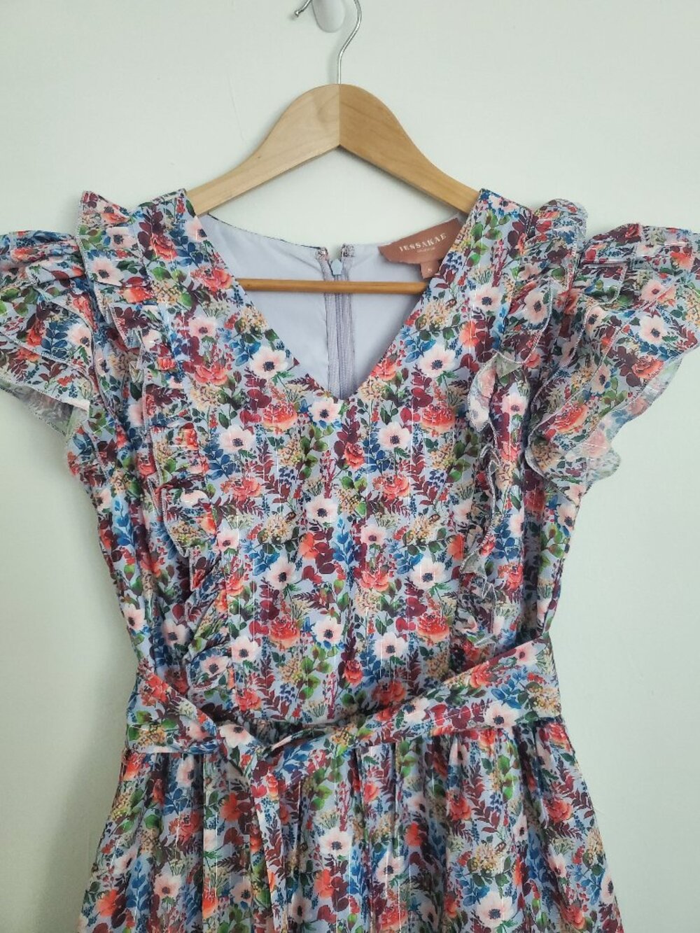 JessaKae Dress Floral Full Bloom Tiered Belted Mini Garden Tea Party SIZE SMALL - Picture 4 of 15